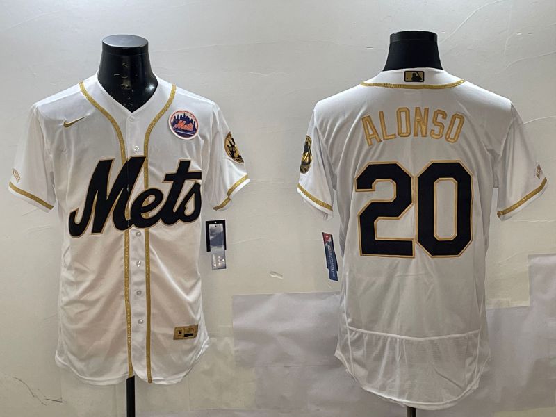 Men New York Mets #20 Alonso White Gold Elite 2025 Nike MLB Jersey style 2->milwaukee brewers->MLB Jersey
